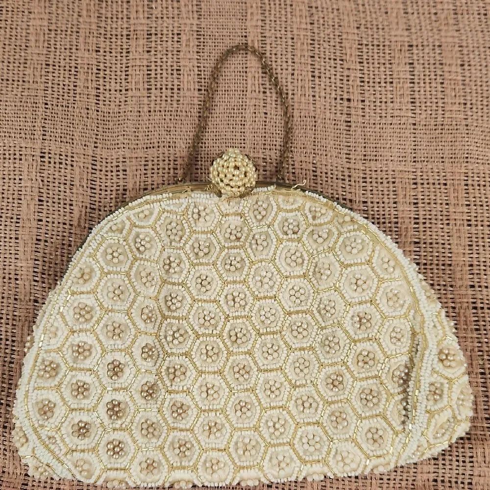 Elegant Cream Hand Beaded Clutch